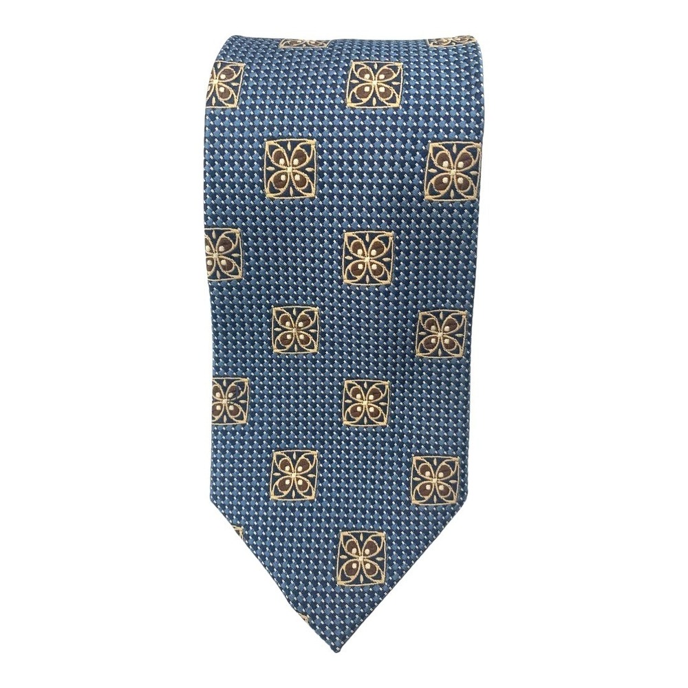 Jos A Bank Signature Collection Blue Geometric Pattern Silk Men's‎ Necktie Long